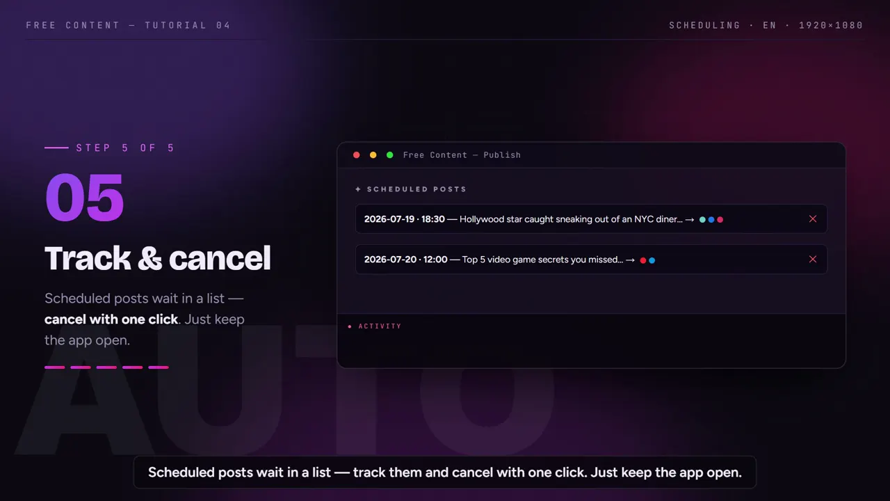 La lista de programados: sigue y cancela con un clic