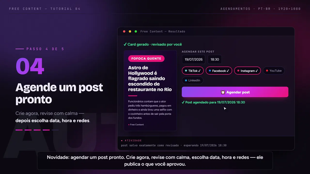 Agende um post pronto: data, hora e redes