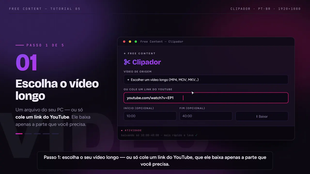 Passo 1: escolha um vídeo do PC ou cole um link do YouTube