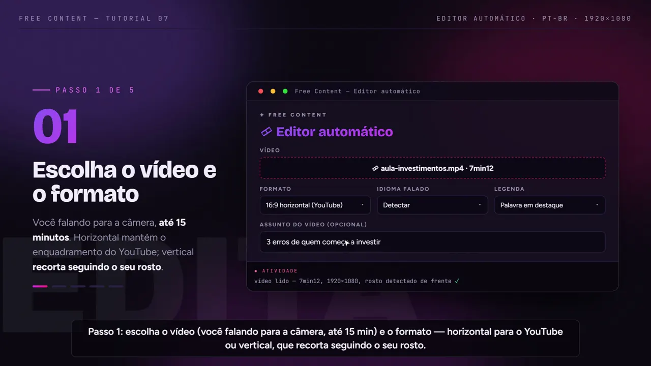 Passo 1: o vídeo em que você fala para a câmera (até 15 min) e o formato