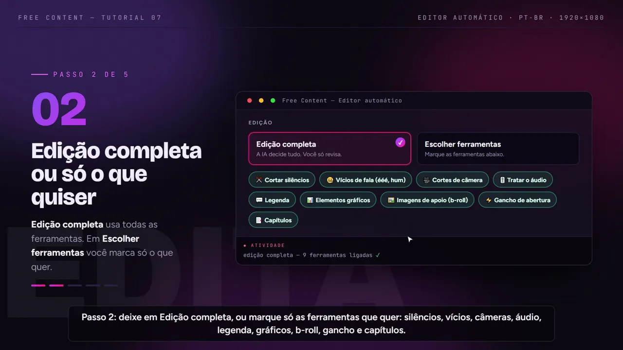 Passo 2: edição completa ou só as ferramentas que você quiser